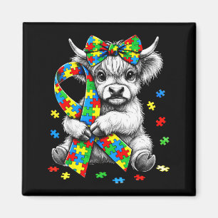 Highland-Kuh-Autismus-Bewusstseins-Puzzle-Schleife Magnet
