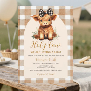 Highland-Kuh-Baby-Party mit Schleife Gingham Blume Einladung