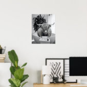 Highland Kuh Badewanne Schwarz-weiß Badezimmer Poster (Heimbüro)