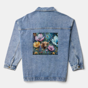 Highland-Kuh Blumenfarbige Cosmos Jeansjacke