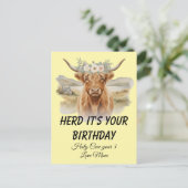 Highland-Kuh-Blumenkrone-Birthday-Gruß Postkarte (Stehend Vorderseite)