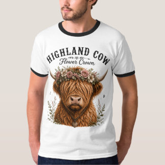 Highland-Kuh-Blumenkrone-Cottagecore-Grafikdesign T-Shirt