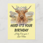 Highland-Kuh-Blumenkrone-Zum-Geburtstag Postkarte (Vorderseite)