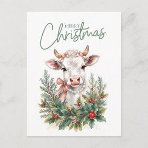 Highland-Kuh-Coquette-Weihnachten Feiertagspostkarte