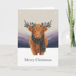 Highland-Kuh-Distel-Kronen-Weihnachtskarte Karte