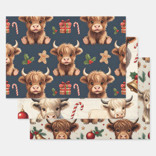 Highland-Kuh Festlich Weihnachtsmann Weihnachten Geschenkpapier Set