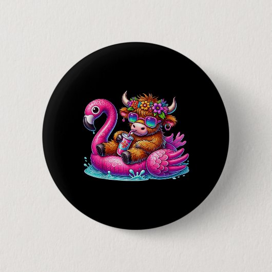 Highland-Kuh Flamingo ol Float Sommer Hawaii Stran Button (Vorderseite)