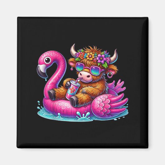 Highland-Kuh Flamingo ol Float Sommer Hawaii Stran Magnet (Vorne)