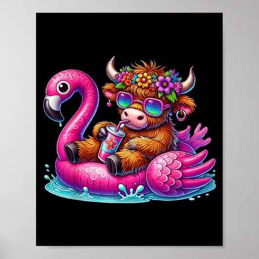 Highland-Kuh Flamingo ol Float Sommer Hawaii Stran Poster (Vorne)