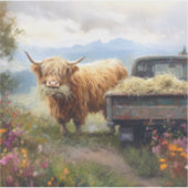 Highland-Kuh frisst Heu Aufkleber (Vorderseite)