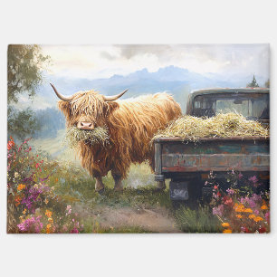 Highland-Kuh frisst Heu Magnet