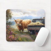 Highland-Kuh frisst Heu Mousepad (Mit Mouse)