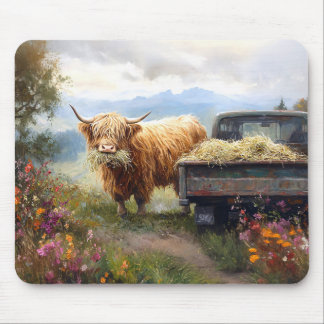 Highland-Kuh frisst Heu Mousepad