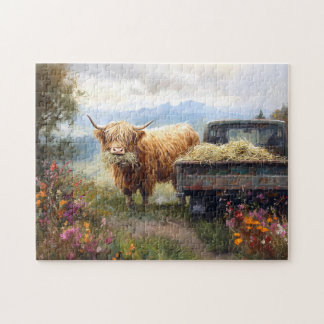 Highland-Kuh frisst Heu Puzzle