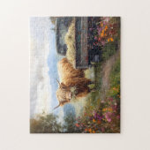 Highland-Kuh frisst Heu Puzzle (Vertikal)