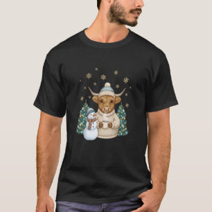 Highland-Kuh Frohe Weihnachten Schneemann Gemütlic T-Shirt