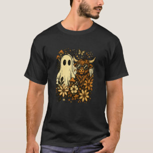 Highland-Kuh & Ghost Retro-Herbst-Blumen-Ästhetik T-Shirt