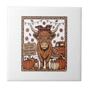 Highland-Kuh Hallo Herbst Vintage Gravur Design Fliese