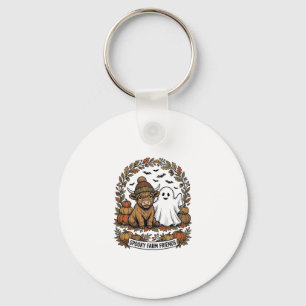 Highland-Kuh Halloween-Geist-Kürbis Vintage-Kunst Schlüsselanhänger
