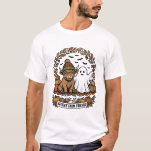 Highland-Kuh Halloween-Geist-Kürbis Vintage-Kunst T-Shirt
