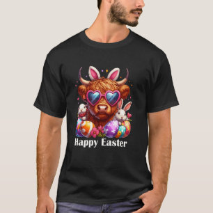 Highland-Kuh-Hasenohren-Bunte-Eier-Häschen-Glückli T-Shirt