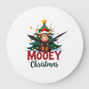 Highland-Kuh-Heifer-Weihnachtsmannmütze-Mooey-Chri Große Wanduhr