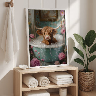 Highland-Kuh im floralen Badewannen-Kunstprint Poster
