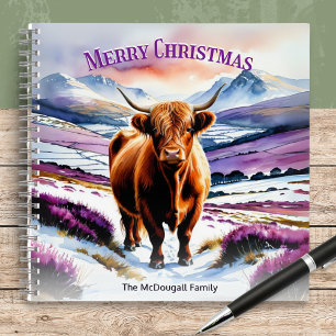 Highland Kuh im Schnee Aquarell Individuelles Weih Notizblock