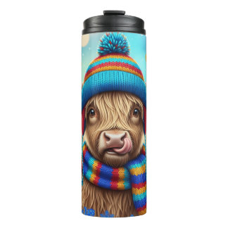 Highland-Kuh in Regenbogen-Strick Thermosbecher