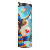 Highland-Kuh in Regenbogen-Strick Thermosbecher (Nach rechts gedreht)