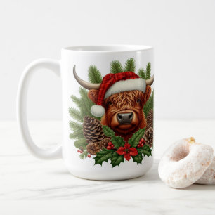 Highland-Kuh in Santa-Mütze Weihnachts-Tannenzapfe Kaffeetasse