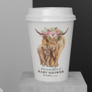 Highland Kuh Kalb Baby Shower Aquarell  Pappbecher