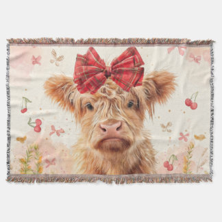 Highland Kuh Kalb mit Schleife Kirschen Wurfdecke Decke