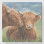 Highland-Kuh-Kuss Steinuntersetzer (Vorderseite)