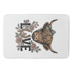 Highland-Kuh-Liebe Vintage-Blumen-Hufeisen-Kunst Badematte