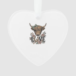 Highland-Kuh-Liebe Vintage-Blumen-Hufeisen-Kunst Ornament