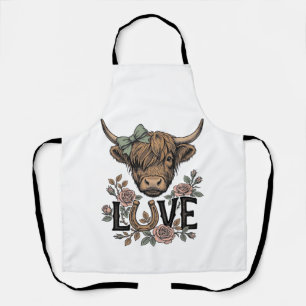 Highland-Kuh-Liebe Vintage-Blumen-Hufeisen-Kunst Schürze