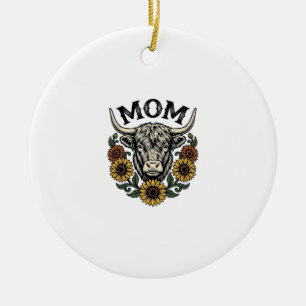Highland-Kuh-Mama Vintage-Sonnenblume Western-Desi Keramik Ornament