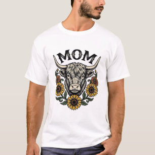 Highland-Kuh-Mama Vintage-Sonnenblume Western-Desi T-Shirt