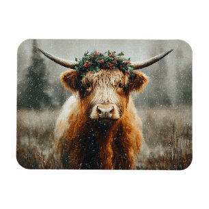 Highland-Kuh mit flexiblem Weihnachtskranz Magnet