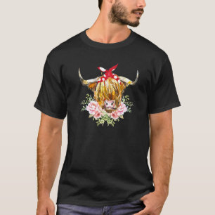Highland-Kuh mit rotem Bandana Blumen Kühe Färse T-Shirt