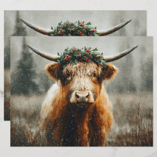 Highland-Kuh mit Weihnachtsgirlande Scrapbook-Papi