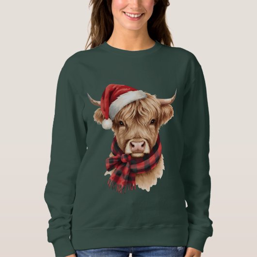 Highland-Kuh mit Weihnachtsmannmütze Sweatshirt (Vorderseite)