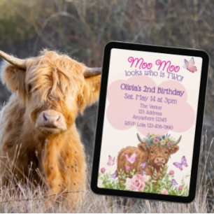 Highland-Kuh Moo Moo Zwei 2. Geburtstag Einladung