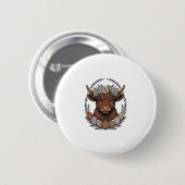 Highland-Kuh-Ostern Vintage-Blumen-Ei-Kunst Button (Vorne & Hinten)