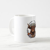 Highland-Kuh-Ostern Vintage-Blumen-Ei-Kunst Kaffeetasse (Vorderseite Links)