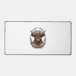 Highland-Kuh-Ostern Vintage-Blumen-Ei-Kunst Schreibtischunterlage