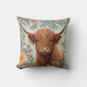 Highland-Kuh-Pastell William Morris inspirierte Fl Kissen