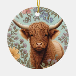 Highland-Kuh Pastell William Morris inspiriertes F Keramik Ornament