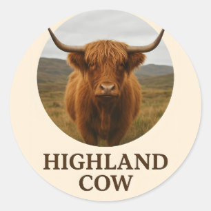 Highland-Kuh-Porträtposter mit "Highland-Kuh" Runder Aufkleber